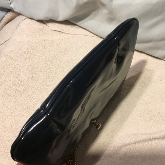 Vintage Ruth Saltz Patent Leather Hinged Opening Cougar pull Tab Navy Blue - Picture 12 of 12